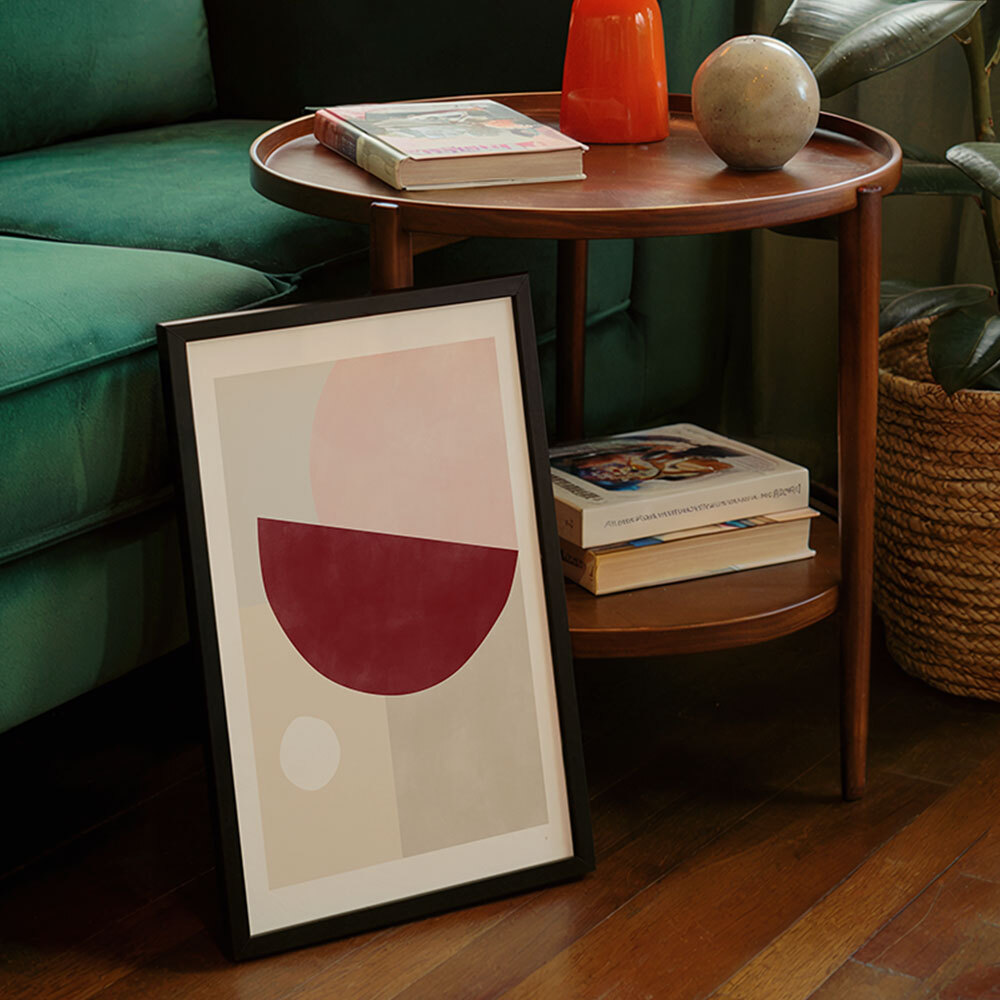 pink and red graphic poster II art print by the print republic in black frame