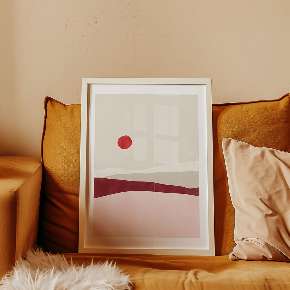 pink & red landscape art print by the print republic in white frame