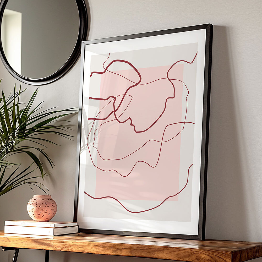 pink & red lines art print by the print republic in black frame