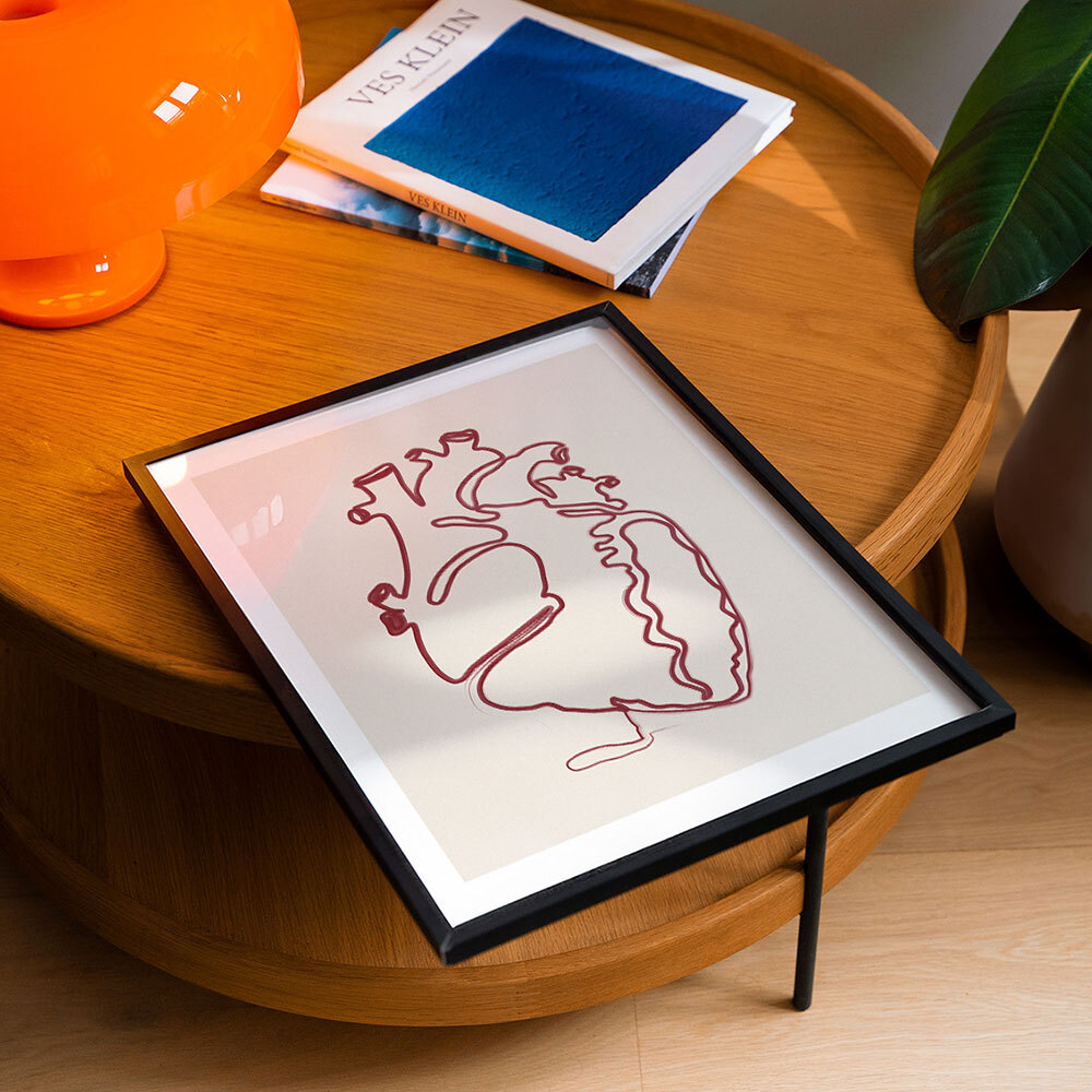 heart line art print by the print republic in black frame