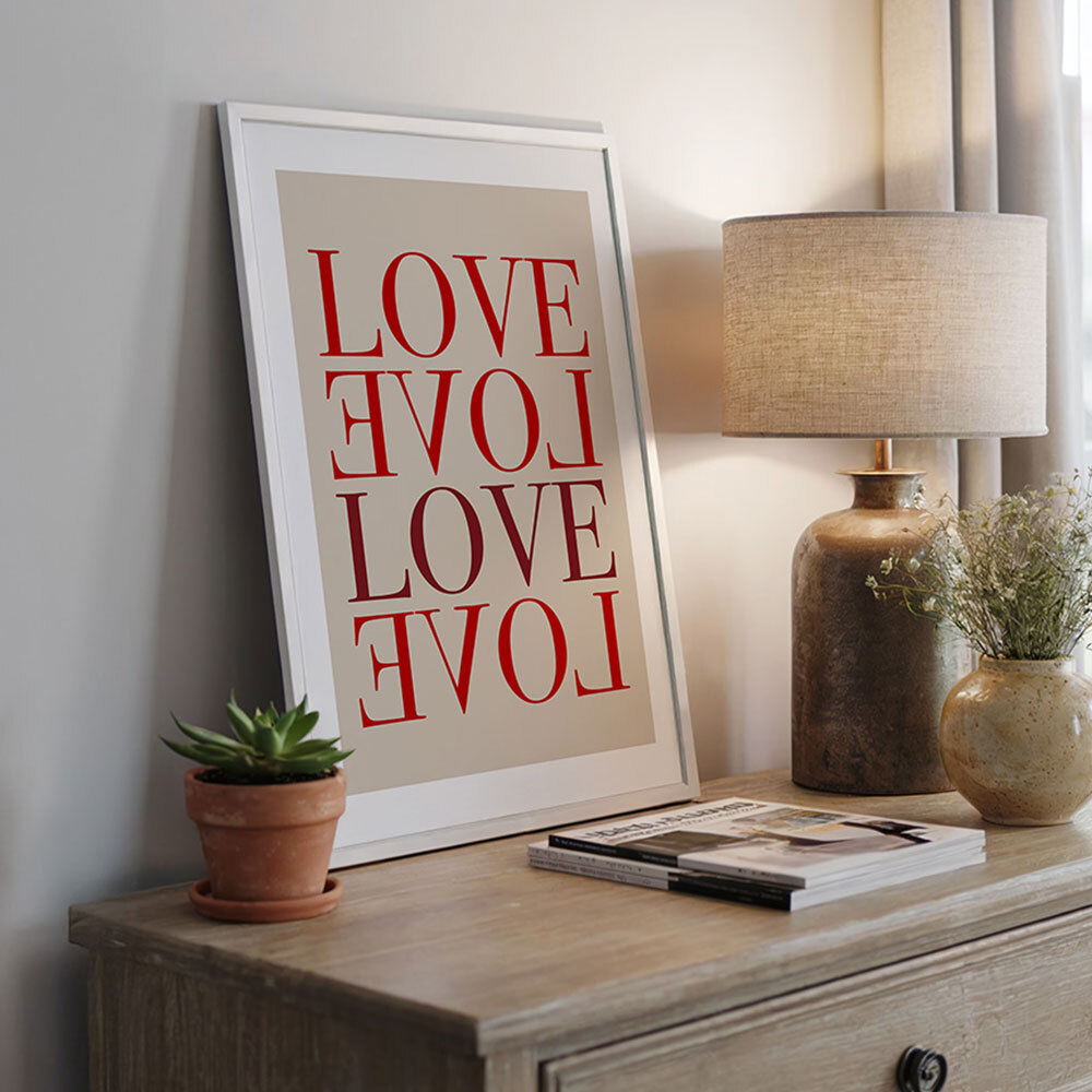 love typographic art print by the print republic in white frame