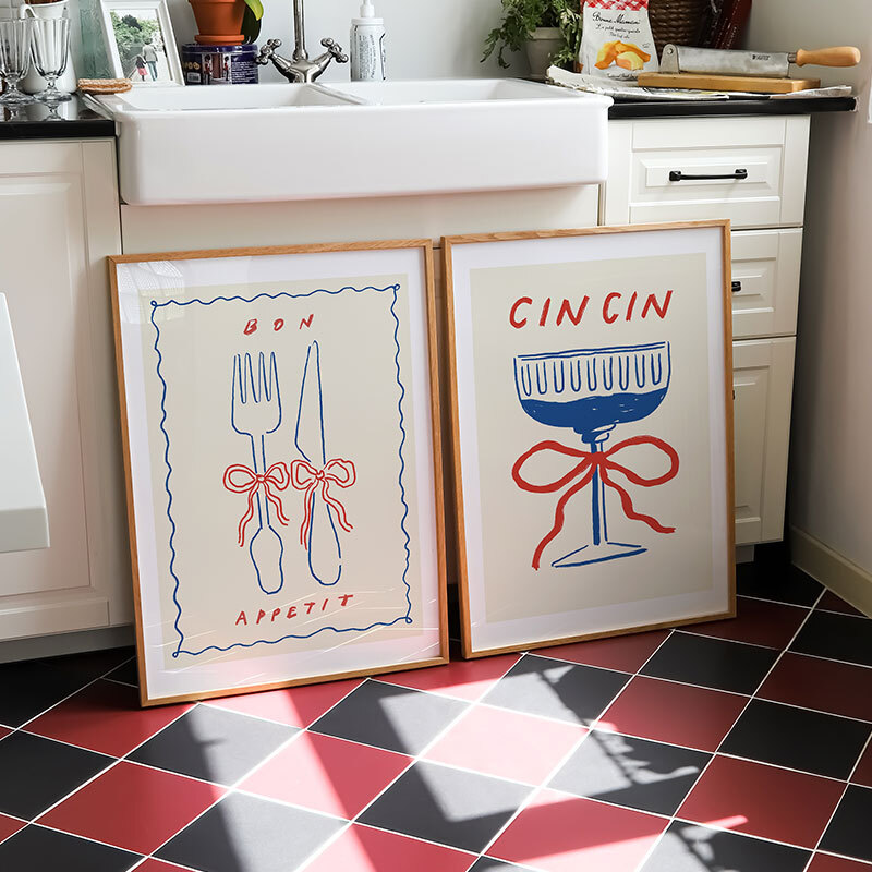 dinner party set of 2 art prints by nice draws in oak frame