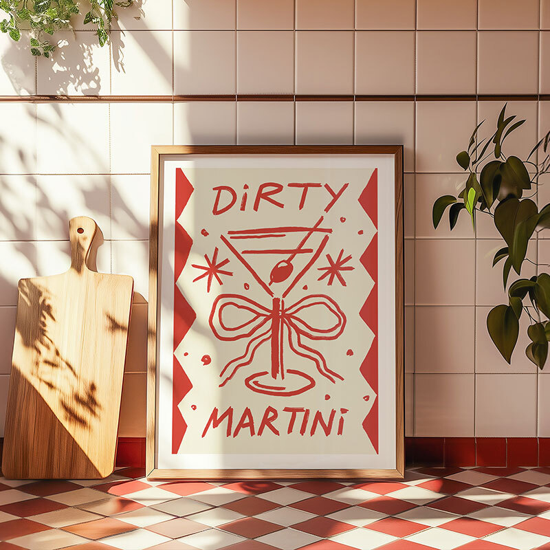 dirty martini time art print by nice draws in oak frame