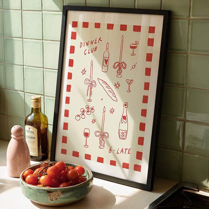 little dinner club art print by nice draws in black frame
