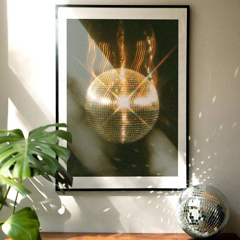 disco inferno art print by sammy hearn in black frame