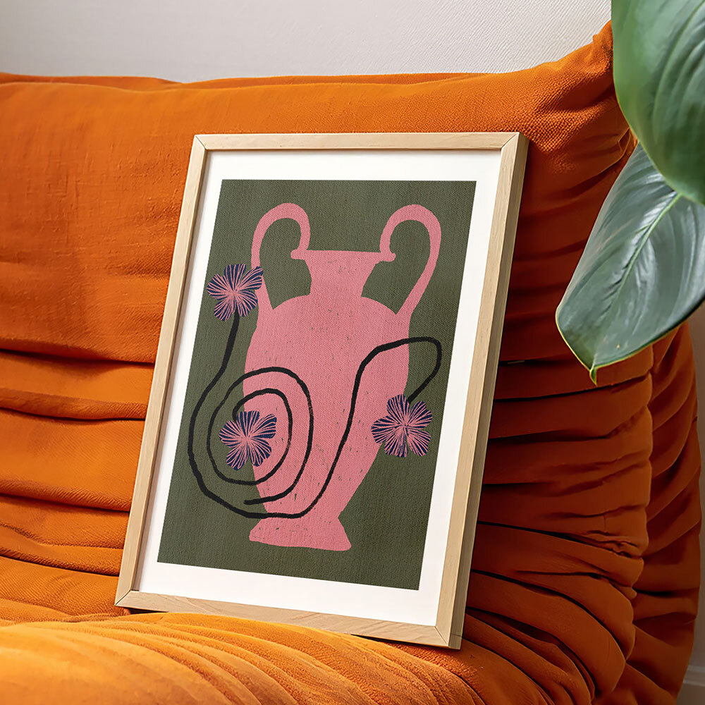 out of vase blooms I art print by shatha dafai in oak frame