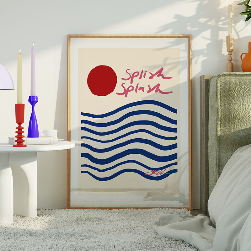 splish splash art print by stephie cardona in oak frame