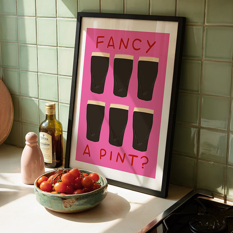 fancy a pint art print by twisted rebel design in black frame