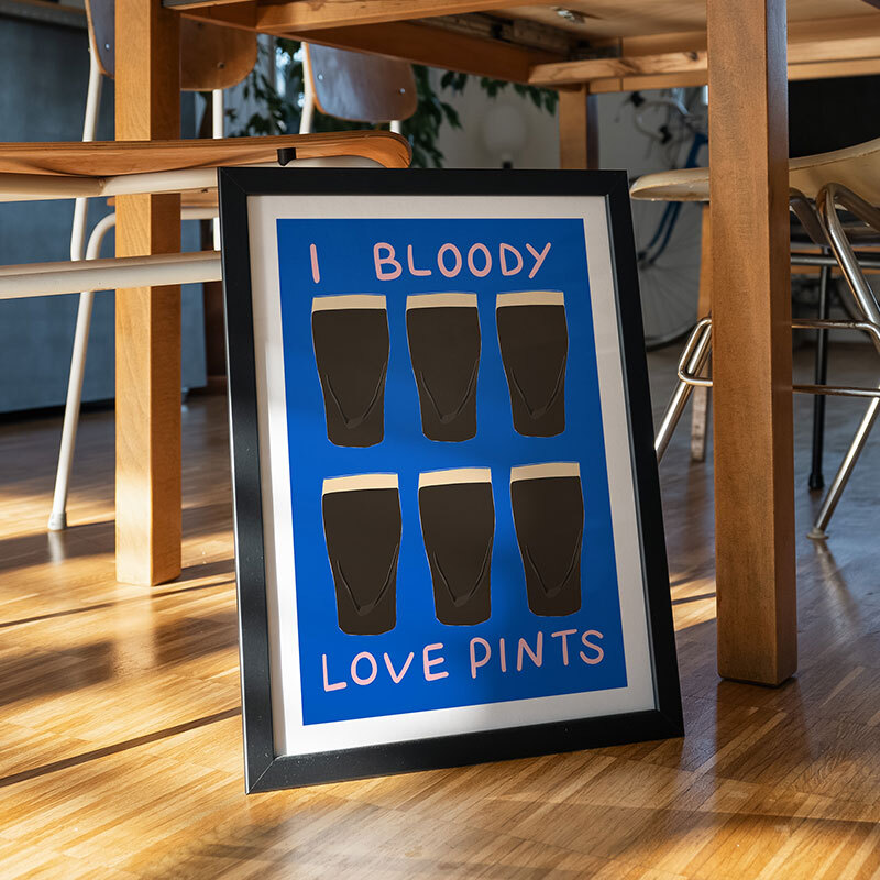 i bloody love pints art print by twisted rebel design in black frame