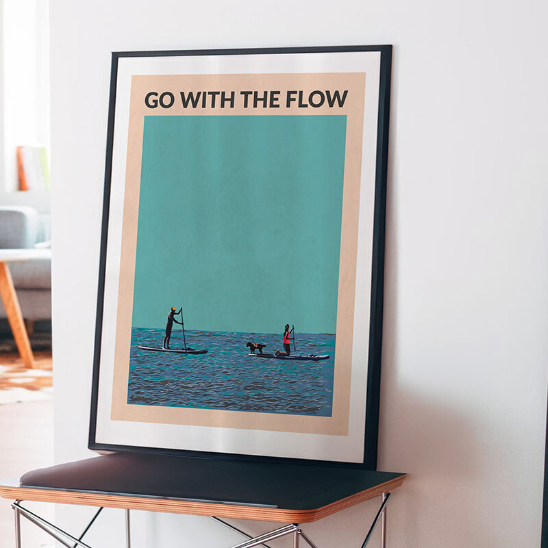 go with the flow art print by wall chart in black frame