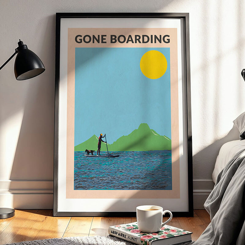 gone boarding art print by wall chart in black frame
