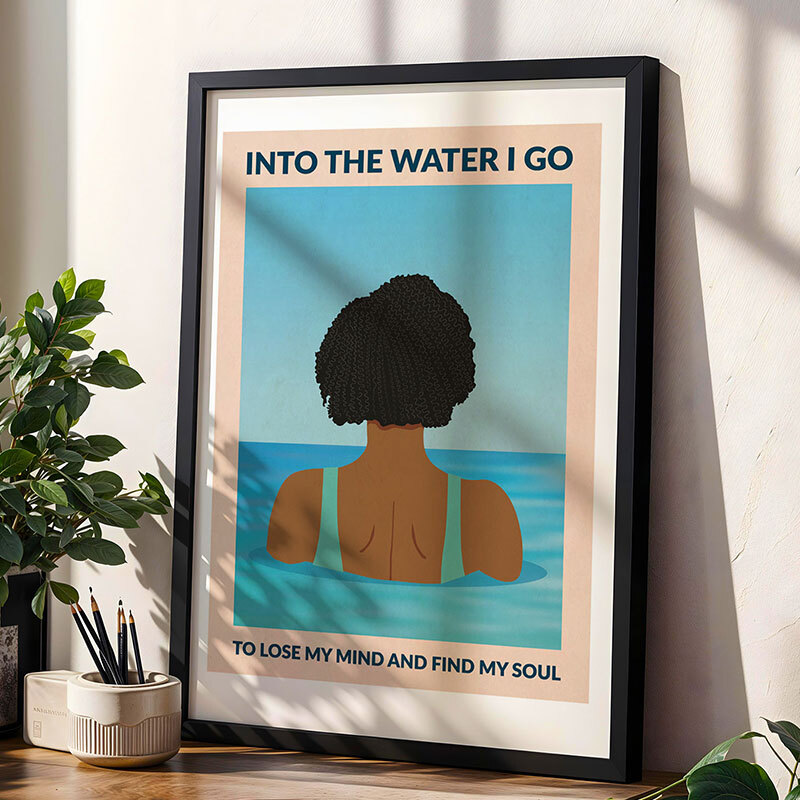 into the water i go art print by wall chart in black frame