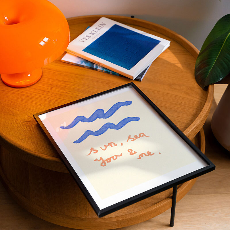 sun sea you & me art print by studio eleni in black frame