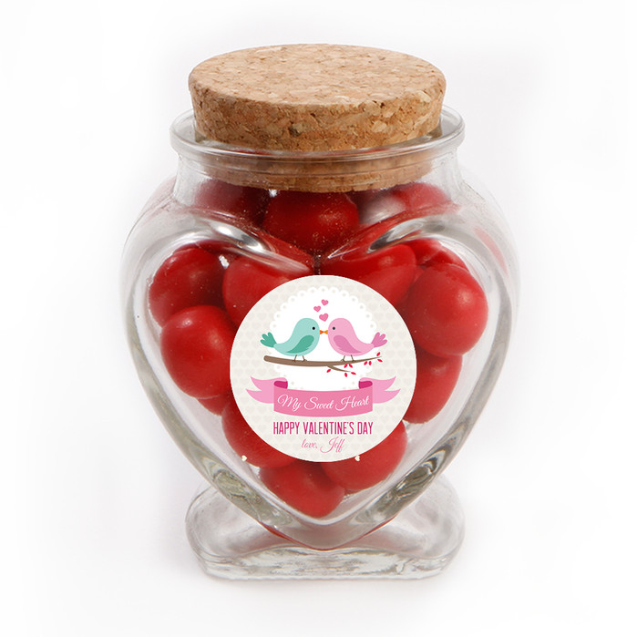 Love Birds Valentine Glass Jar