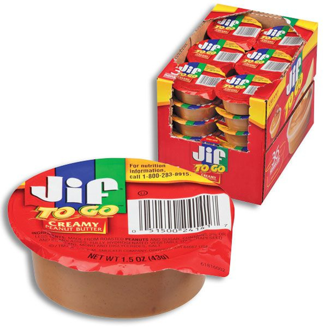 Jif to Go Snack-Size Tubs - Creamy Peanut Butter - 36ct Display Box