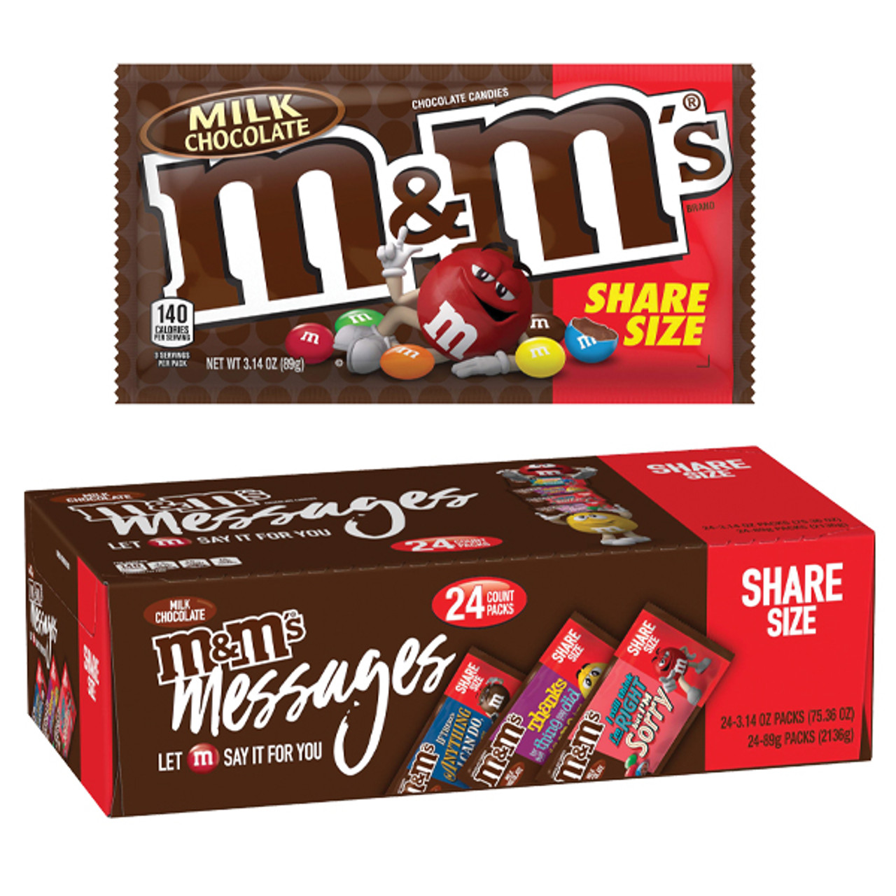 M&M's Chocolate Candy, Peanut, Share Size, 3.27 oz, 24-count