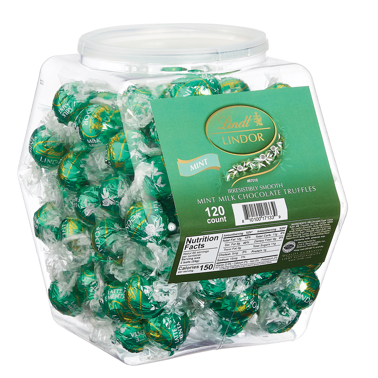 Lindt Lindor Truffles - Mint Milk Chocolate - Bulk Display Tub - 120ct