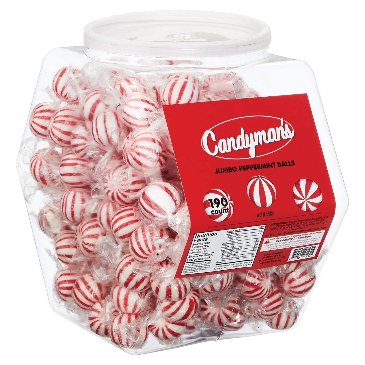 Candyman's Jumbo Peppermint Candy Balls - Bulk Display Tub - 190ct