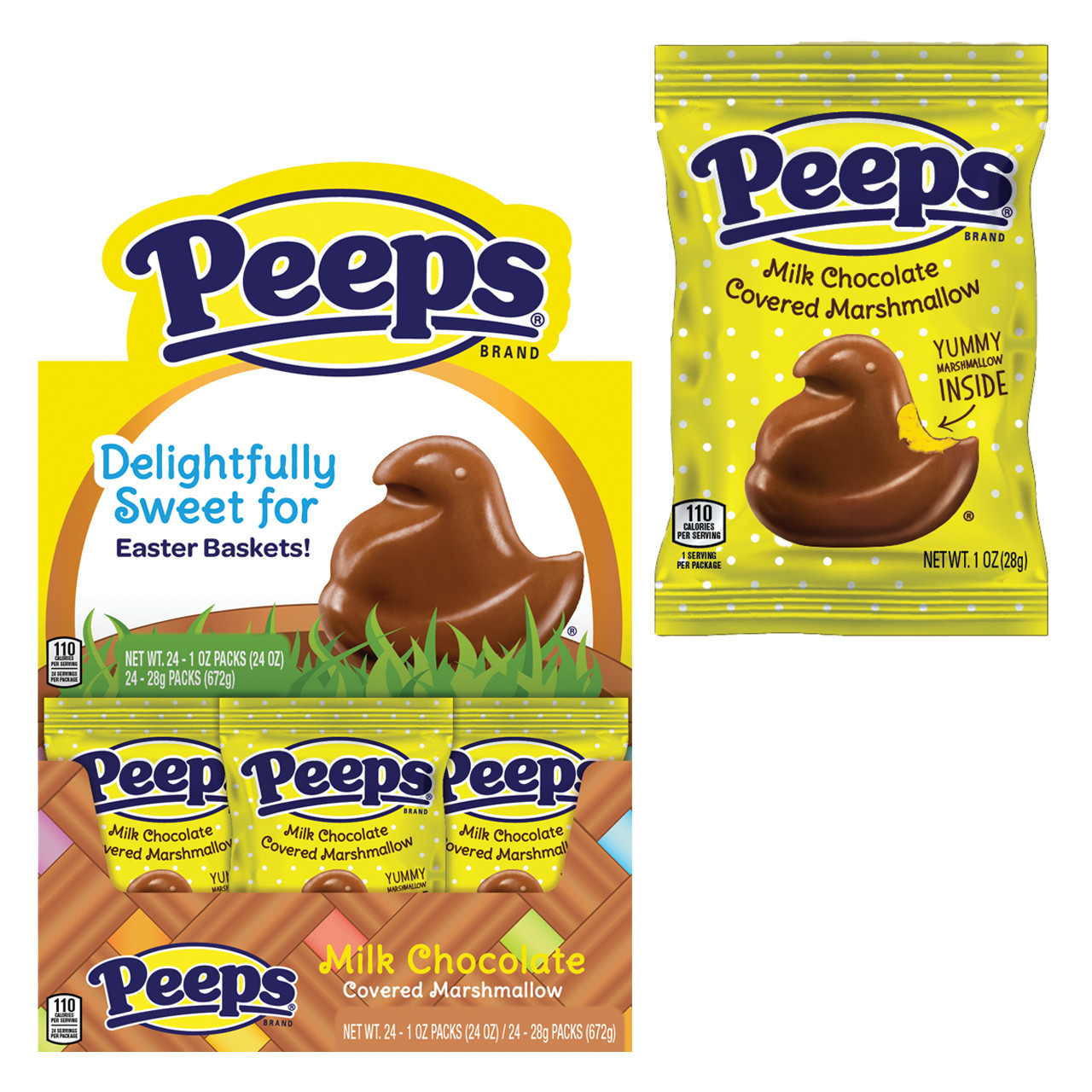 Peeps Milk Chocolate Covered Marshmallow Chicks - 24ct Display Box