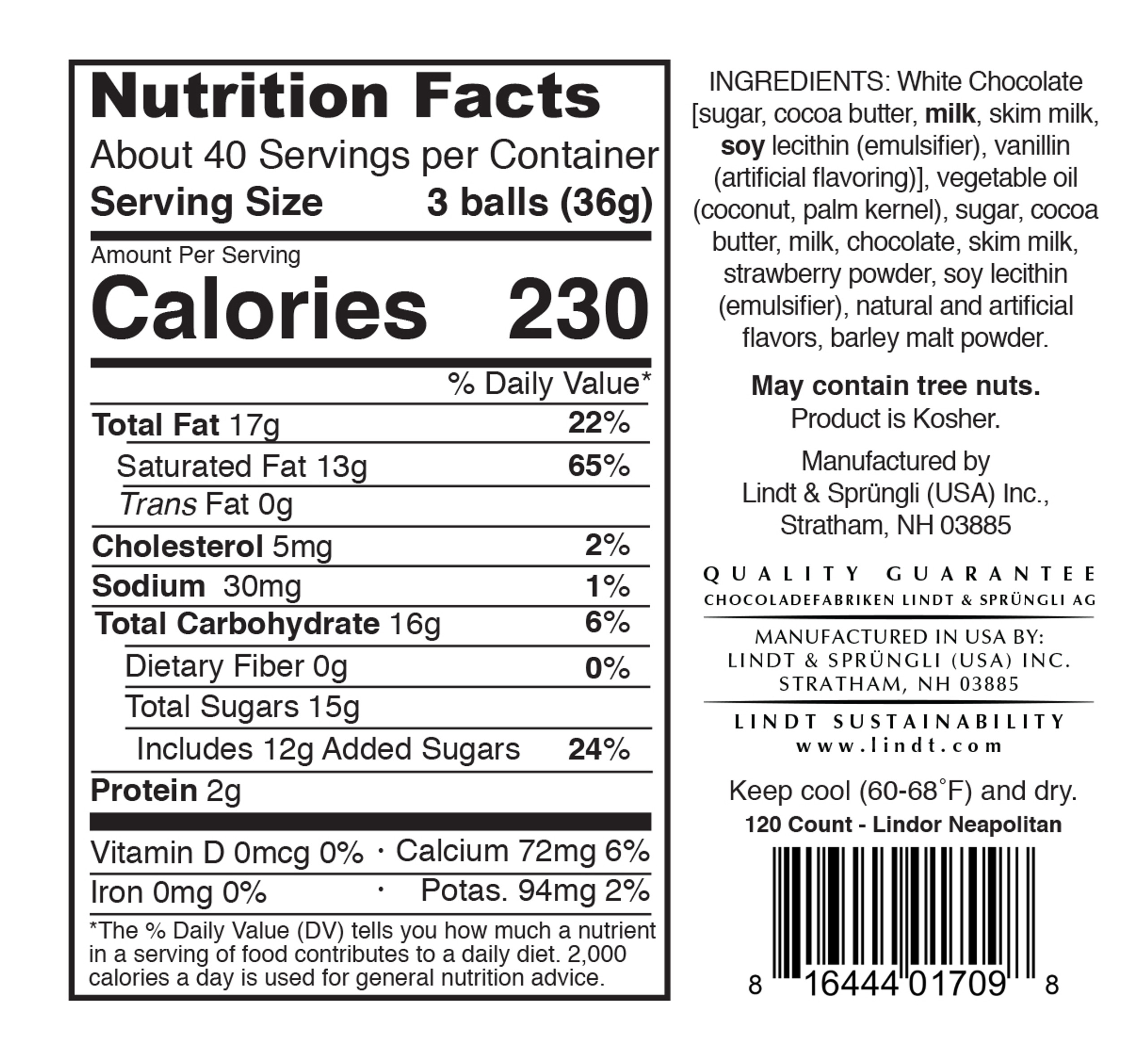 Lindt Lindor Truffles Neapolitan Bulk Display Tub 120ct