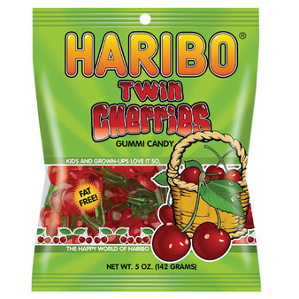 Haribo Twin Cherries Gummi Candy - 5 Ounce Bags - 12ct Box