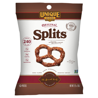 Unique Snacks Original Splits Pretzels - 2.12 Ounce Bags - 6ct Box