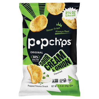 Popchips Popped Potato Snack - Sour Cream & Onion - 2.25 Ounce Bags - 8ct Display Box