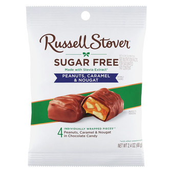 Russell Stover Sugar-Free Peanut Caramel & Nougat – 2.4oz Bags (10ct Box)
