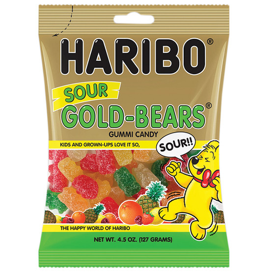 Haribo Sour Gold-Bears Gummi Bears - 4.5 Ounce Bags - 12ct Box