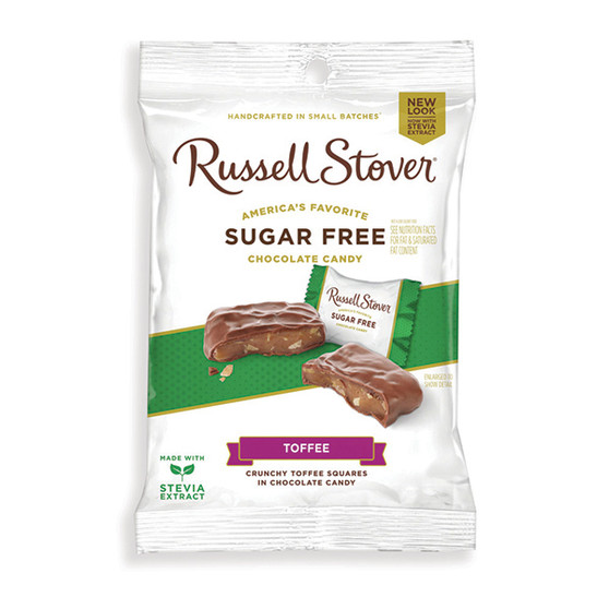 Russell Stover Sugar-Free Chocolate Candy - Toffee - 3 Ounce Bags - 10ct Box
