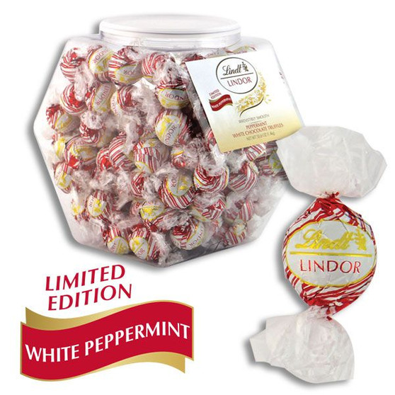 Lindt Lindor Truffles - Holiday Peppermint White Chocolate - Bulk Display Tub
