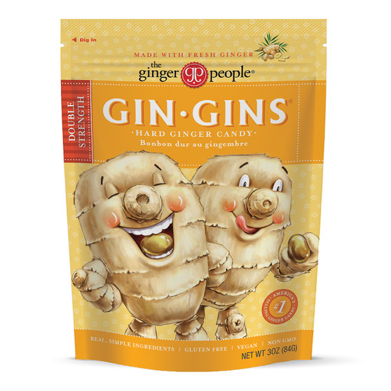 Gin Gins Double Strength Hard Ginger Candy - 3 Ounce Bags - 12ct