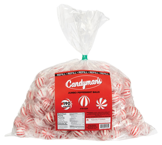 Candyman's Jumbo Peppermint Candy Balls - Bulk Bag - 190ct