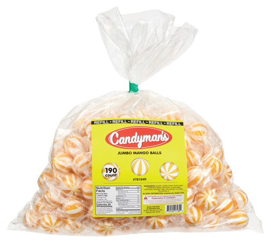 Candyman's Jumbo Mango Candy Balls - Bulk Bag - 190ct