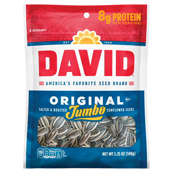 David Original Salted & Roasted Jumbo Sunflower Seeds - 12ct Display Box