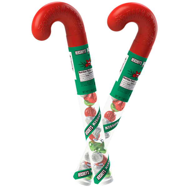 Plastic Candy Canes Filled With Hersheys Kisses 12ct Display Box 0464