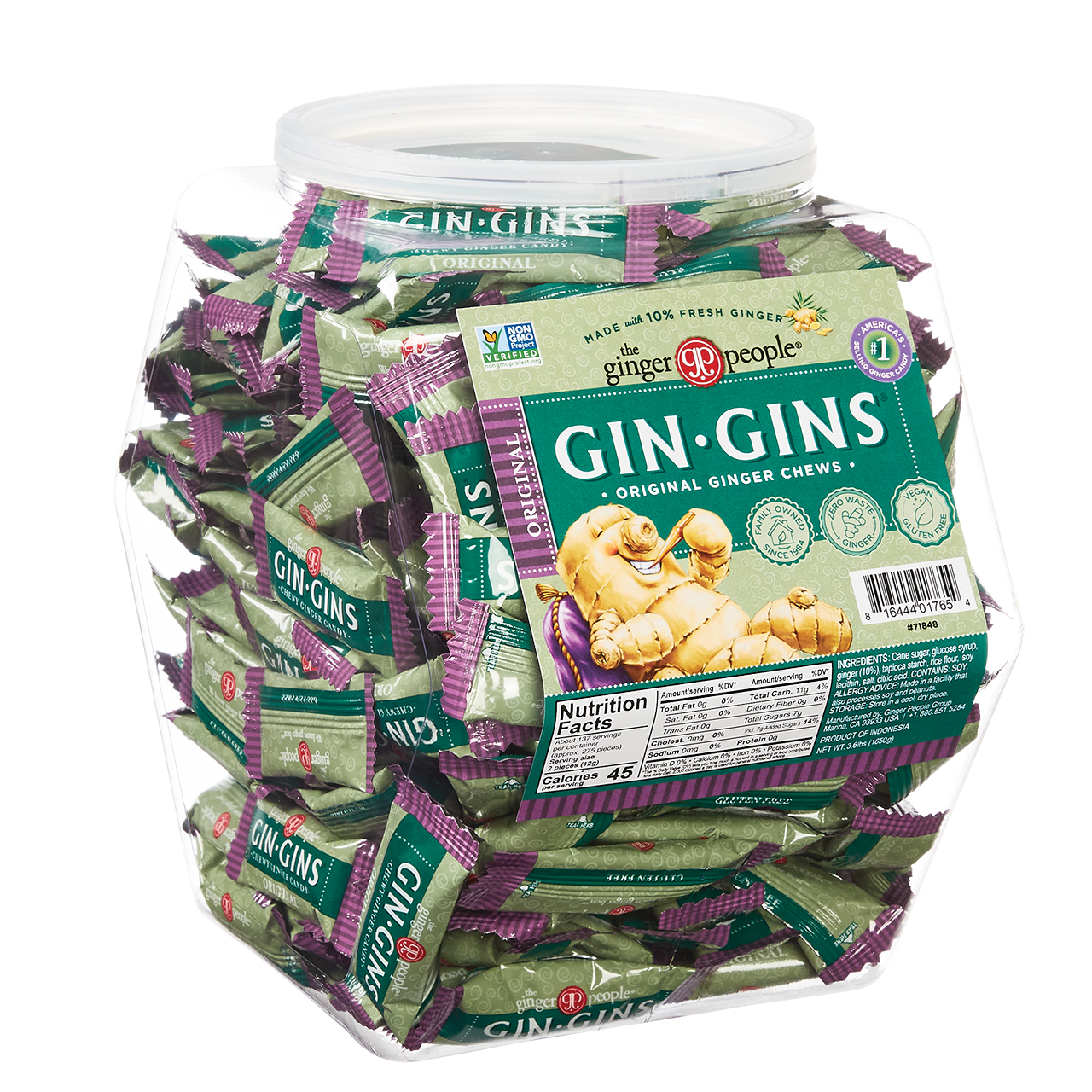 Gin Gins Chewy Ginger Candy Original Bulk Display Tub 275ct