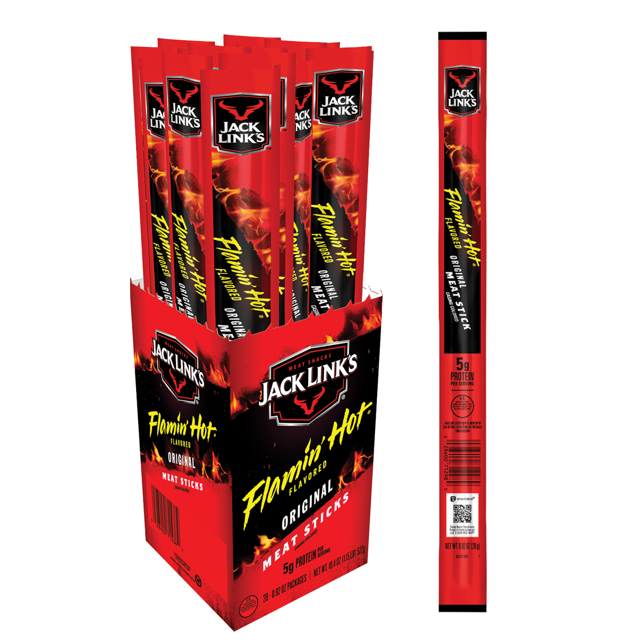 Jack Link's Flavored Meat Sticks Flamin' Hot Original 20ct Display Box