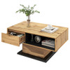 Abrihome Wood Grain Coffee Table With A Handleless Drawer, A Storage Compartment and Rear Storage Compartment, Double-sided Storage