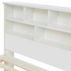 Abrihome Bed with Shelves, White Wooden Storage Bed, Underbed Drawer - 4ft6 Double (135 x 190 cm)