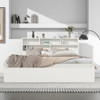 Abrihome Bed with Shelves, White Wooden Storage Bed, Underbed Drawer - 4ft6 Double (135 x 190 cm)