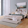 Abrihome Bed with Shelves, White Wooden Storage Bed, Underbed Drawer