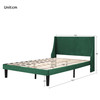 Abrihome Double Bed Velvet Dark Green 4FT6 Upholstered Bed with Winged Headboard, Wood Slat Support