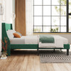 Abrihome Double Bed Velvet Dark Green 4FT6 Upholstered Bed with Winged Headboard, Wood Slat Support