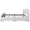 Abrihome Upholstered bed 135x190cm with Slatted Frame, 2 Drawers and Headboard with Pull Point Rivets, White