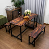 Abrihome Brown 3-Piece Dining Table and Bench Set with Storage Space