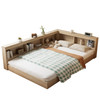 This bed features a sturdy MDF and plywood frame with ample under-bed storage, offering a sleek design, durable support, and efficient use of space.