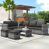 This 8-seat outdoor rattan sofa set is durable, weather-resistant, and comfortable, with stools and coffee tables for added versatility.