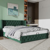 This velvet upholstered bed offers a high headboard, ample storage with hydraulic lift, and a stable, durable frame.