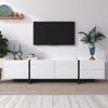 A modern black and white TV cabinet with high-gloss finish, color-blocking design, and spacious storage.